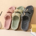 thumbnail image 4 of Roxoni Women's Open Toe Feather Slipper with Adjustable Double Buckle Cozy Cork Slide Sandal, 4 of 5