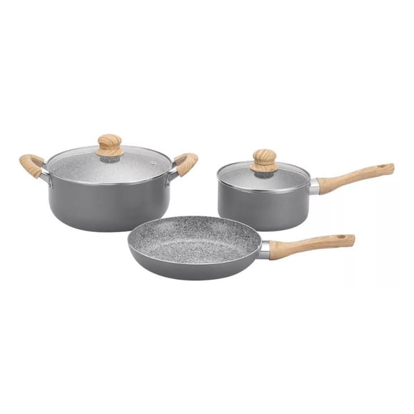 Bateria de Aluminio Hudson Antiadherente Cerámico Granito Gris