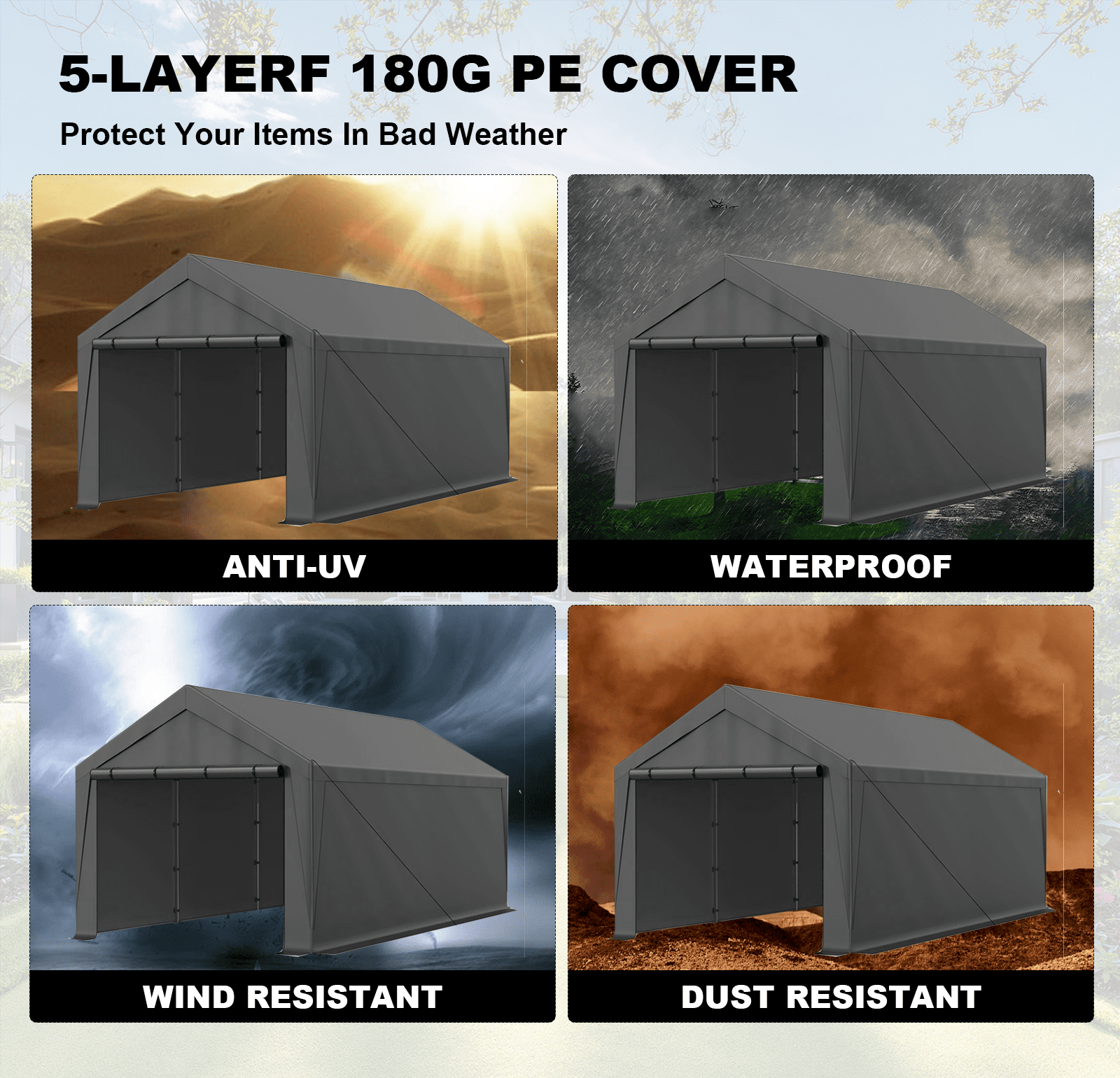 Grezone 10 x 20 ft Outdoor Canopy Carport Portable Car Tent Garage, Grey