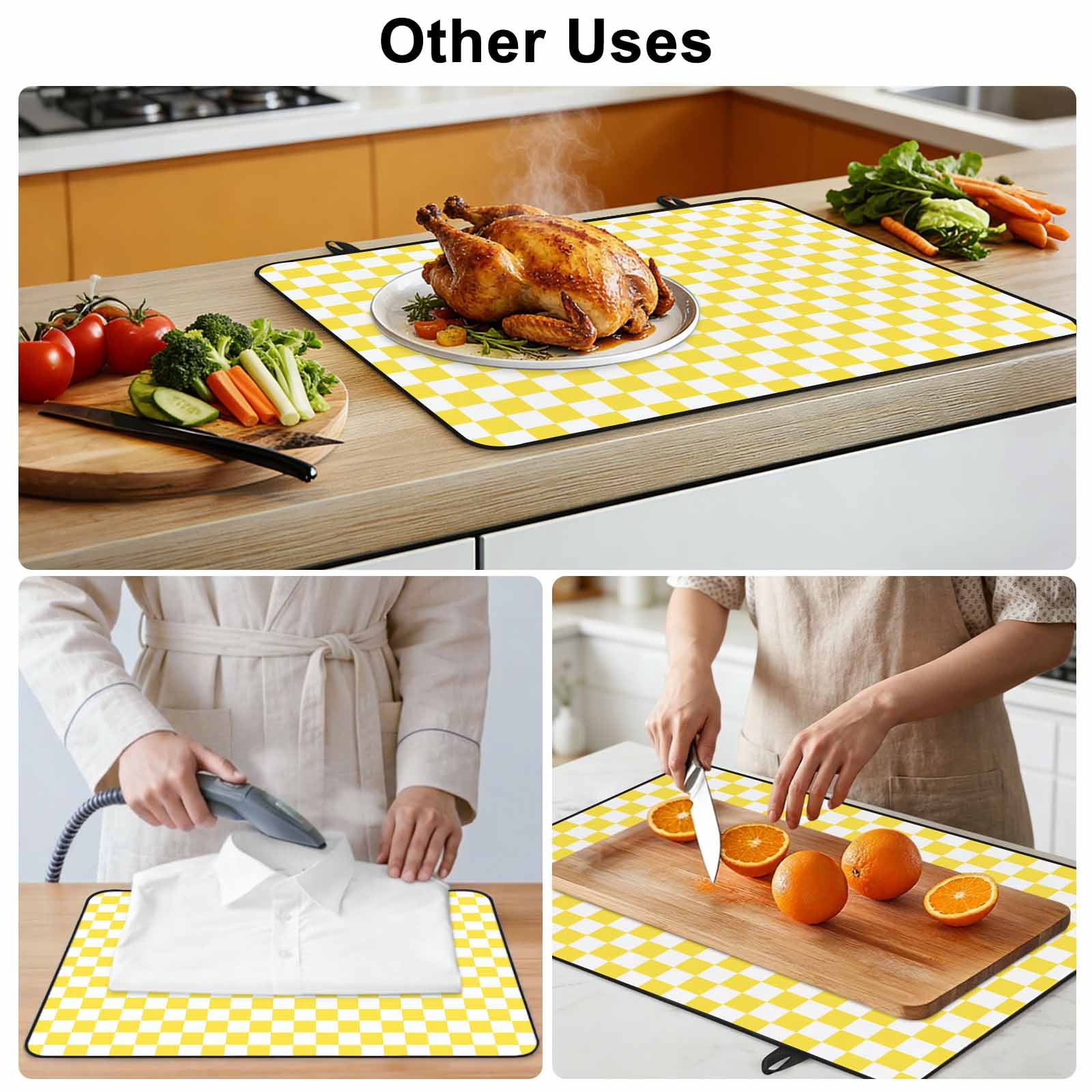 Yellow White Plaid Stove Top Cover for Electric Stove, Heat-proof & Non Slip Glass Top Stove Cover Protector, Modern Retro Geometric Checkered Kitchen Flat Cooktop Rubber Mat 31x24 Inches