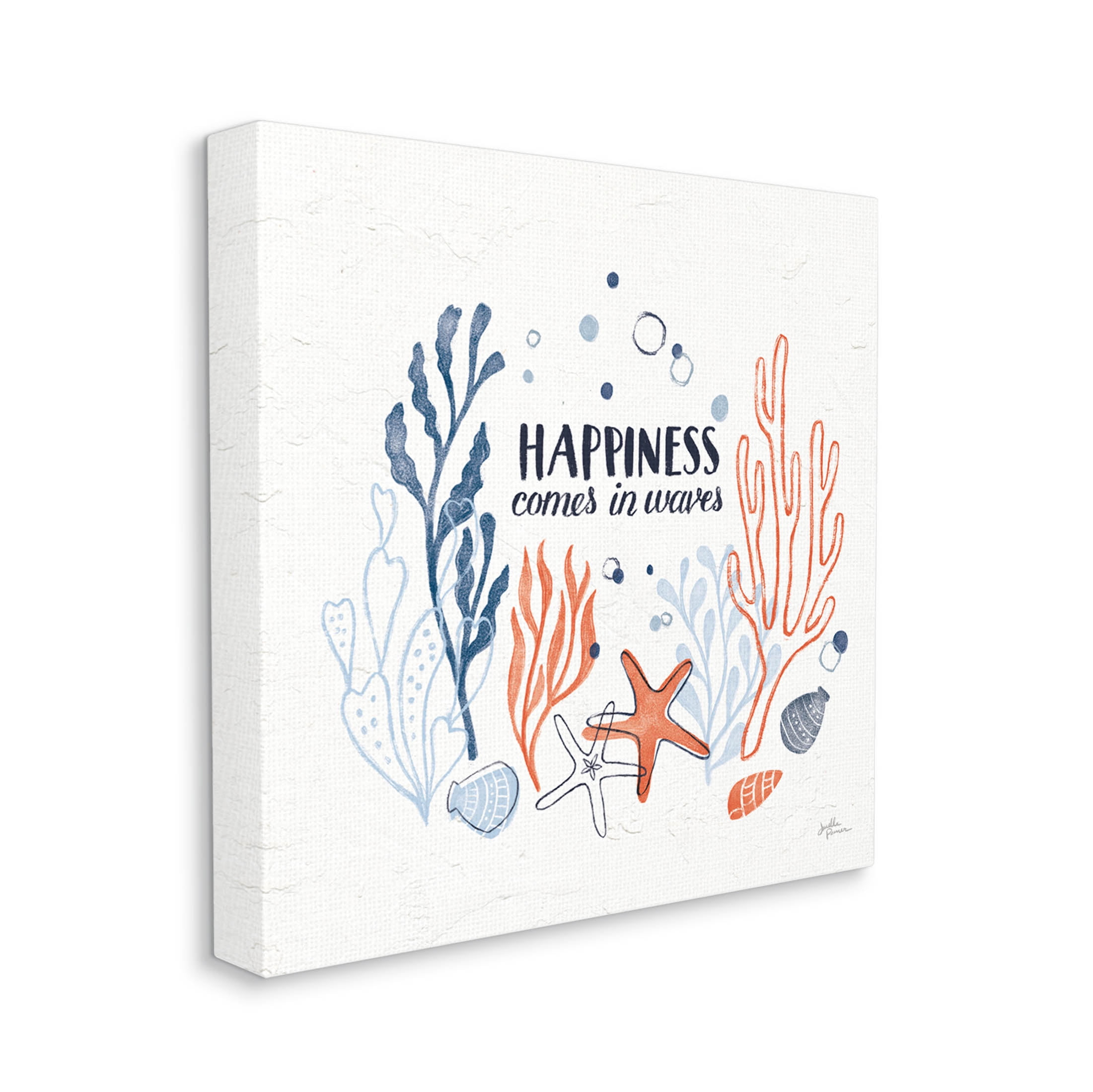 Stupell Industries Happiness Comes In Waves Sea Life Graphic Art Gallery Wrapped Canvas Print Wall Art, Design by Janelle Penner