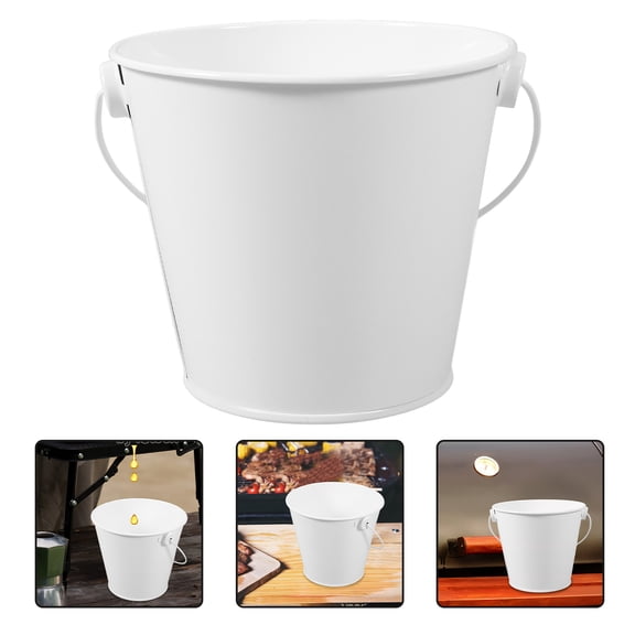 MLINS Small Metal Buckets with Handle White Tin Pails for Classroom Grease Catcher for Grill Oil Collection 2pcs