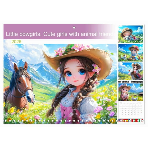 Little cowgirls. Cute girls with animal friends (Monthly Wall Calendar 2026 11.7 x 16.5 (open)), CALVENDO 14 Month Calendar