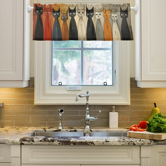 Cute Cats Curtain Valances Farmhouse Design Window Treatment Decor Blackout Rod Pocket for Windows Living Room Kitchen 54" x 18"
