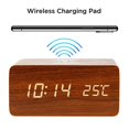 thumbnail image 2 of TBWYF Wooden Wood Alarm Clock Qi Wireless Charging LED Sound Control Time Date Temperature Brown, 2 of 5