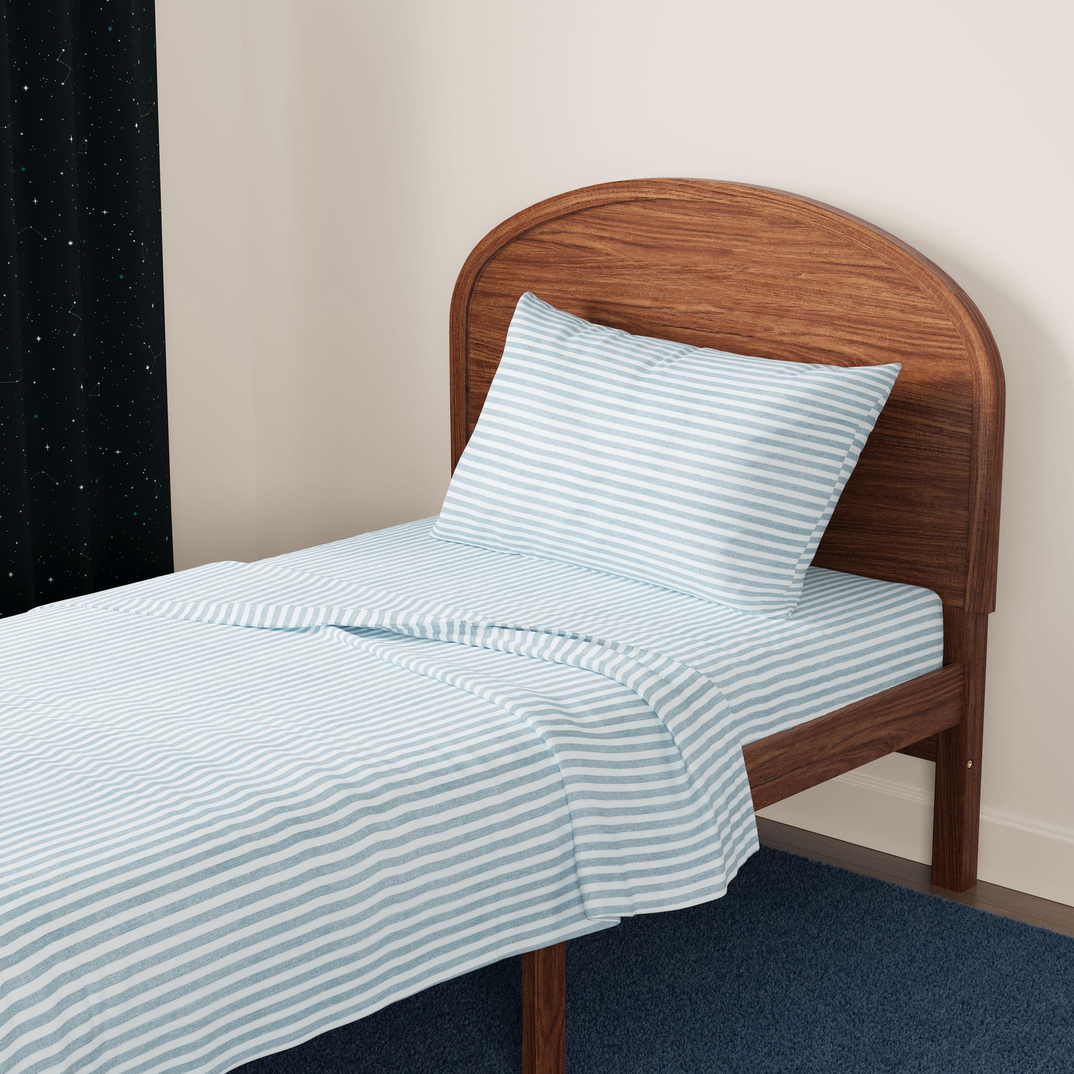 Mainstays Kids Microfiber Bed Sheet Set, Twin, Aqua Stripe, 3 Pieces