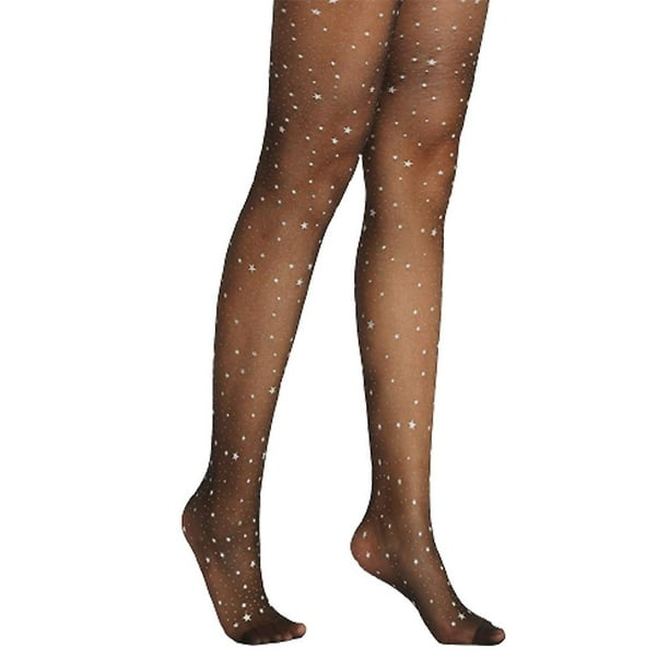 Medias ultrafinas de cintura alta YONGSHENG negras transparentes con diseño de lentejuelas y estrellas brillantes