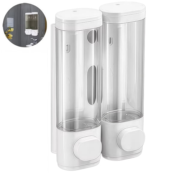 DEKEones 2 Chamber Wall Mounted Shower Dispenser No Drill Shampoo and Conditioner Dispenser Large Capacity Bathroom Body Wash Container for Home Hotel, White