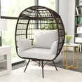 thumbnail image 3 of Emma + Oliver Brown/Cream Indoor/Outdoor Oversized Swivel Lounge Egg Chair with Wicker Rattan Construction and 4 Cushions for Patio, Sunroom, or Deck, 3 of 13