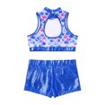 thumbnail image 5 of DPOIS Girls Kids Jazz Hip Hop Dancewear Shiny Sequins Crop Top Shorts Set Blue Fish Scales 10, 5 of 7