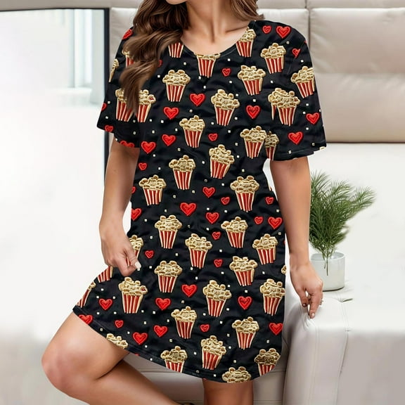Zorckvet Womens Plus Size Nightgowns Valentine Oversized Sleepshirts Dressy Short Sleeve Crewneck Soft Nightshirts for Women Comfy