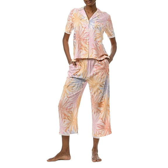 Splendid Womens Notch Collar Woven Capri Pajama Set Style-RLD0302