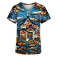 thumbnail image 5 of Fiudx Tops para Mujer Top de Trabajo con Bolsillo y Manga Corta con Estampado de Halloween y Cuello En V para Mujer, 5 of 5