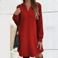 thumbnail image 5 of JIANJIA Casual Dresses For Womens Autumn Winter Solid Color V Neck Hoodie Long Sleeve Mini Sweater Dress Loose Fashion Streetwear, 5 of 7