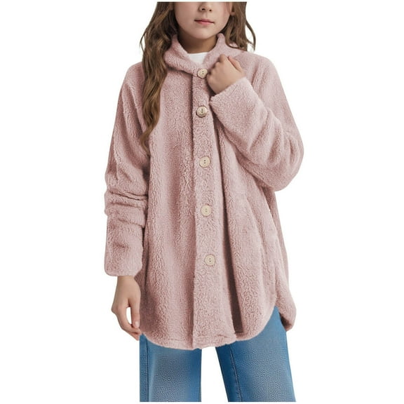 UAYOTSE Oversized Fleece Jacket for Teen Girls Fuzzy Bed Hoodies Button Down Cute Warm Soft Polar Hooded Outerwear,Sizes 11-12 Years