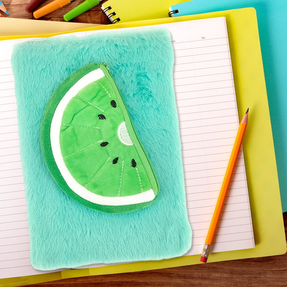A5 Spiral Notebook Plush Fruit Notebook with Wallet, Funny Cartoon Journal, A5 Memoir Diary Notepad for Work Study Diary