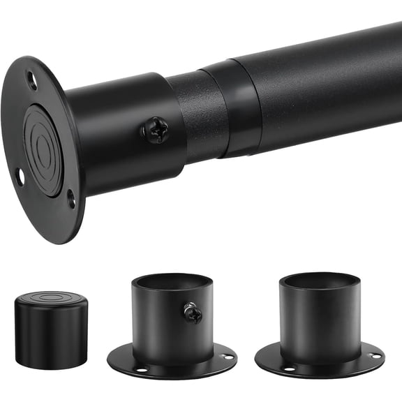 Closet Rod, 17-70 IInch No-Cut Stepless Adjustable Closet Rod, 1.3 Inch Heavy Duty Metal Closet Hanging Rod, Closet Bar for Closet, Laundry Room, RV, Wardrobes