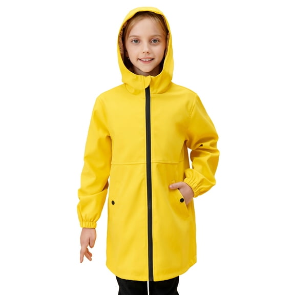 SOLOCOTE Lightweight Waterproof Windproof Long Rain Jacket for Girls with Hood, Spring/Fall Lined