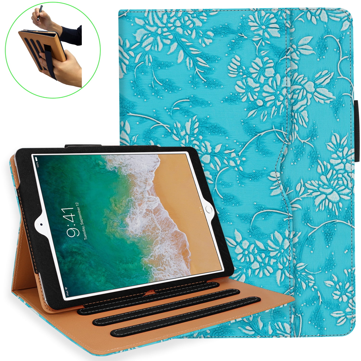 iPad 10.2 Case 2020, iPad 8th Generation Case with Pencil Holder MultiAngle Stand, Hand Strap