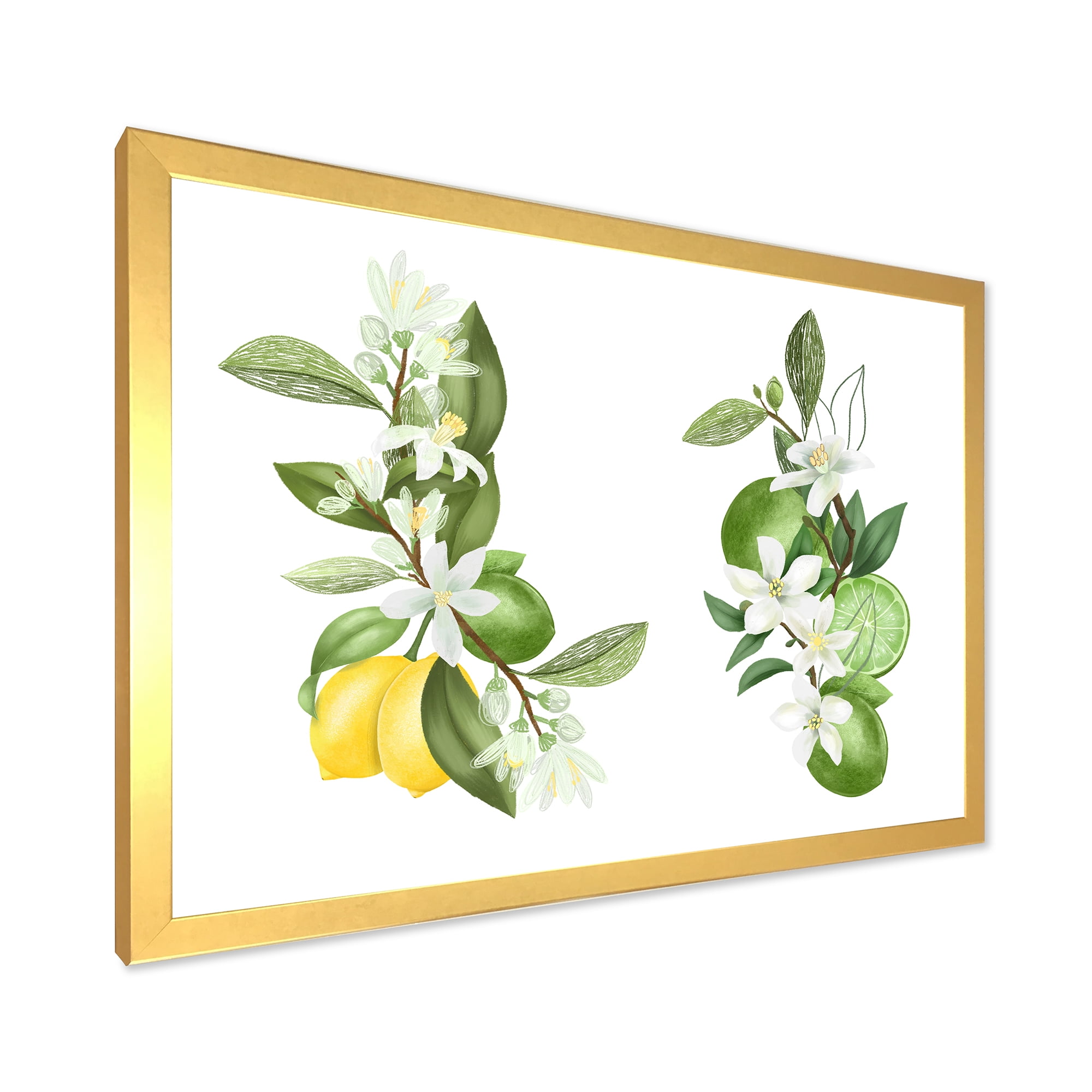 Designart 'Bouquets Of Blooming Lemon Tree Branches on White' Traditional Framed Art Print