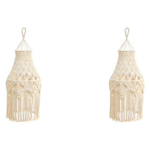 Bearachild Macrame Woven Light Shade Chandeliers Hanging Decor Boho Cover Lamp Home Tipo 1 2piezas