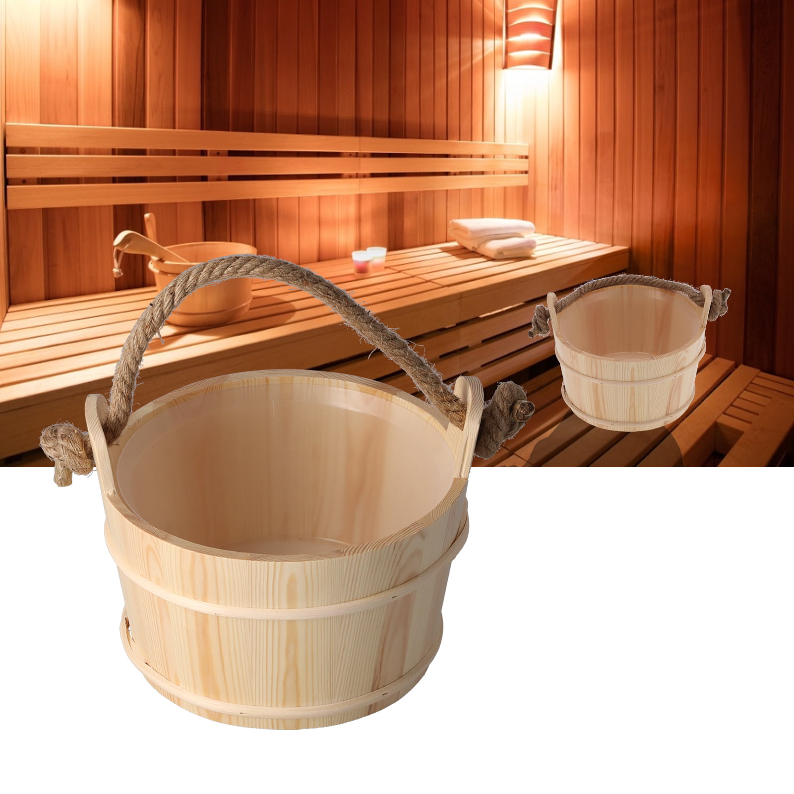 Wooden Bucket,6L Bath Spa Sauna Accessories Healthy Leg Massage Barrel w/Ladle 