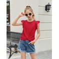 thumbnail image 5 of Arshiner Girls Leopard Shirts Ruffle Short Sleeve Leopard Print Tops For Girls Loose Round Neck Summer T Shirts For Kids Size 10 130 Bright red, 5 of 7