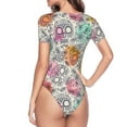 thumbnail image 4 of Easygdp Skull And Flowers Women'S Waist-Cinching Short-Sleeved Onesie, Olastic Onesiet,Snaps At Bottom,Easy To Put On And Take Off - Small, 4 of 9