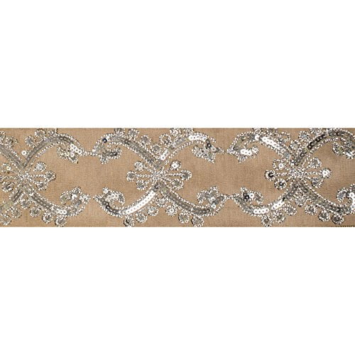 Vickerman 4" Gold Dupion with Gold Sequin Stripe Christmas Ribbon