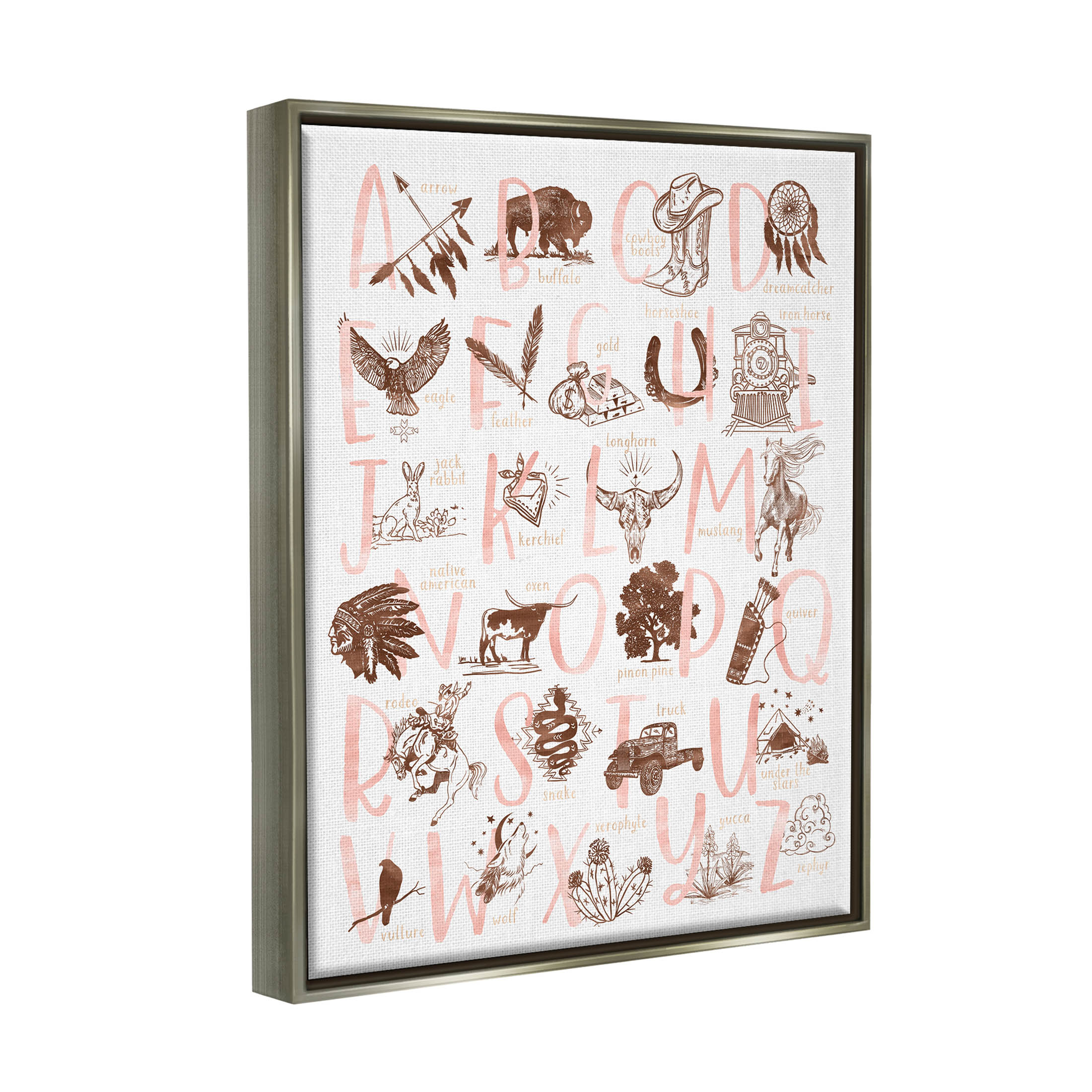 Southwestern Style Alphabet Learning Animals & Insects Graphic Art Luster Gray Framed Art Print Wall Art