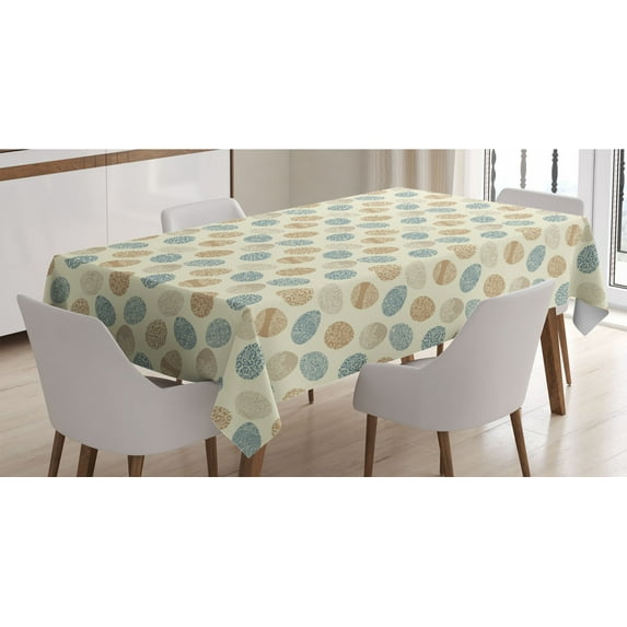 Easter Tablecloth, Celebration with Intricate Floral Ornaments, Rectangle Satin Table Cover Accent for Dining Room and Kitchen, 52" X 70", Pale Yellow Slate Blue, by Ambesonne