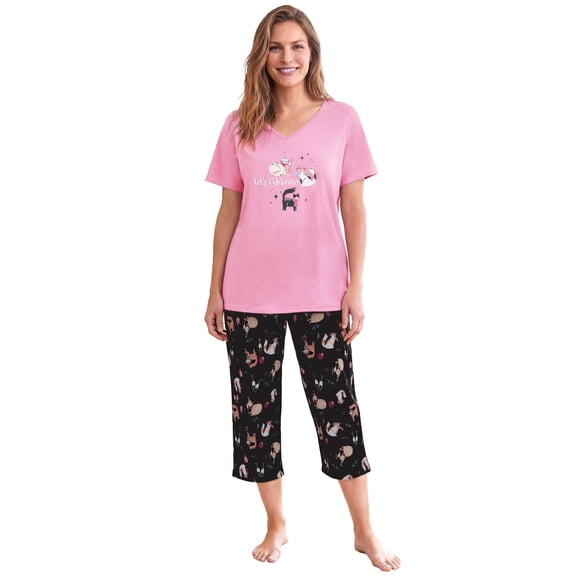 Dreams & Co. Plus Size 2-Piece Capri Cotton PJ Set