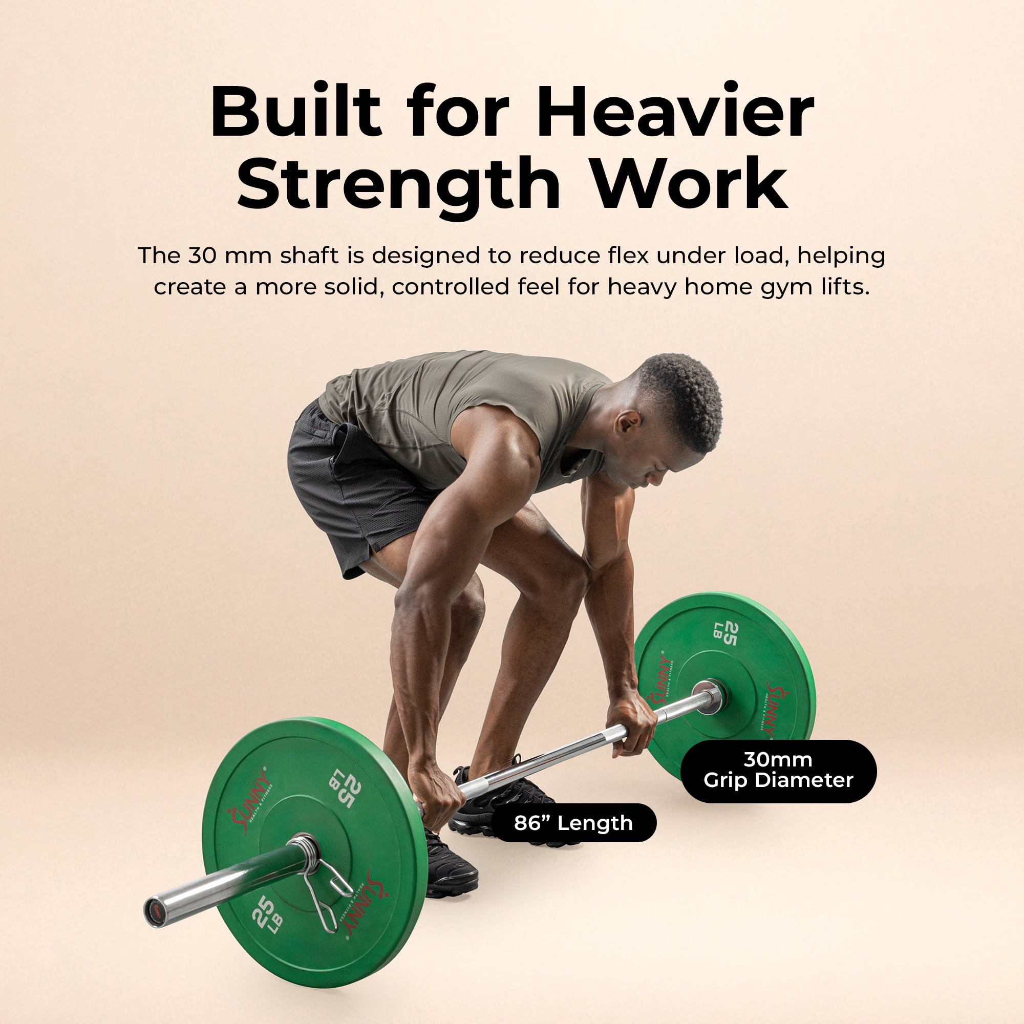 Sunny Health & Fitness 86” (7 ft) Olympic Barbell Bar with 30mm shaft diameter - SF-OB04-86-30