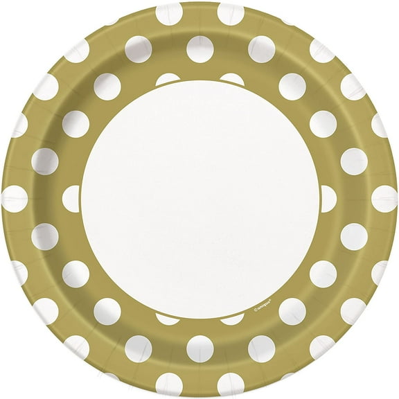 Gold Polka Dot Paper Dinner Plates, 9in, 8ct