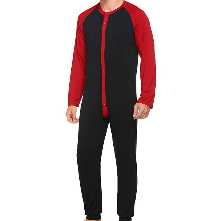 Men Assorted Color One-piece Pajama, Long Sleeve Round Collar