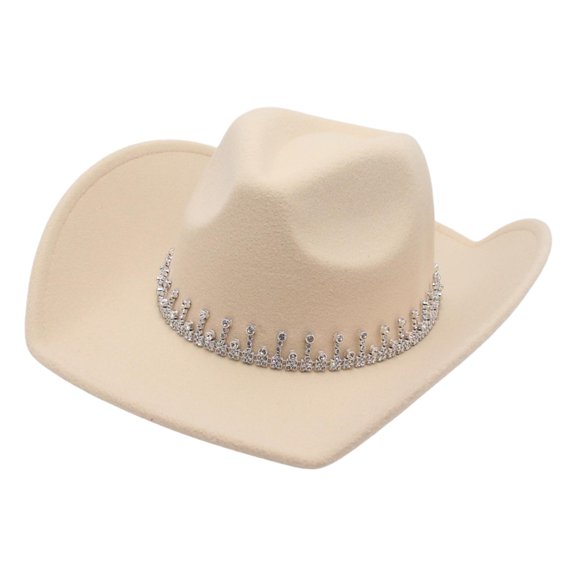 Wide Brim Hat Summer Decorative Western Cowboy Hat for Party Outdoor Camping Beige