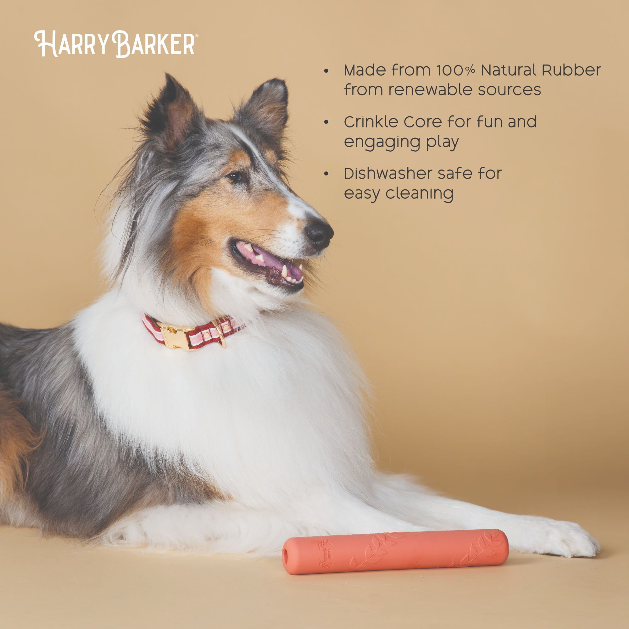 Harry Barker Durable All-Natural Rubber Crinkle Stick Dog Toy, Orange, O/S