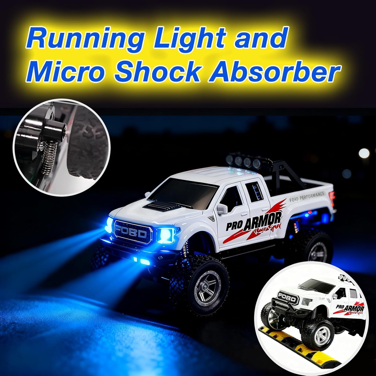 Mini RC Truck, 1/64 Scale Alloy Remote Control Monster Truck with Lights, 2.4GHz Remote Control Car, Mini Monster Truck with Trailer,Speed & Steering Adjustable White