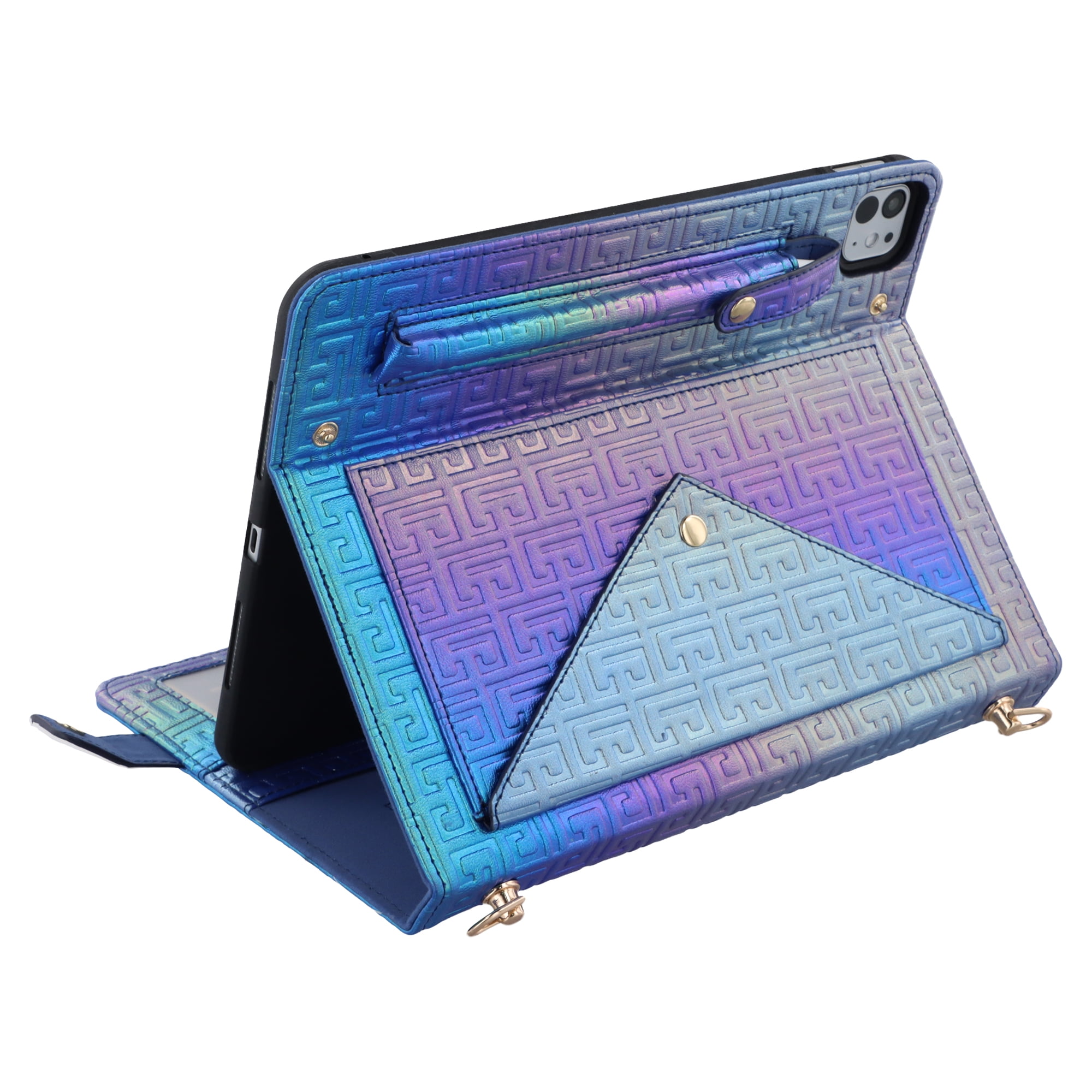 Dteck for iPad 10th Generation Case, Portfolio Case Shoulder Bag for 10.9-inch iPad 10th Gen, PU Leather Business iPad Case with Pencil Holder Envelope Pocket Hand Strap Holder,Colorful