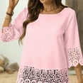 thumbnail image 4 of Womens Tops Plus Size Tops for Women Ndbuld Women's 3/4 Sleeve Lace Patchwork Crew Neck Solid Color Casual Top Pink S, 4 of 9