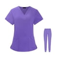 thumbnail image 2 of Uniforme Set de Pantalones Cómodo Yinane Cuello en Bolsillos Suave Sólido Manga Corta Unisex Traje Lavable a Máquina para Centro de Belleza Morado M Púrpura M, 2 of 8