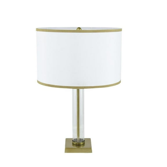 A&B Home Gold and White Table Lamp with Glass Cylinder and Pedestal Base - 16"Dia. x 24" - Gold, White, Clear