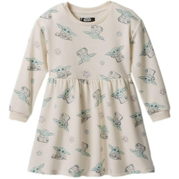 Star Wars The Mandalorian Baby Girls Grogu Baby Yoda Long Sleeve Fleece Dress, Sizes 12-24 Months