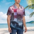thumbnail image 2 of Lsque lighthouse Waves Torrential Rain pattern Hawaiian Shirt for Men, Unisex Summer Beach Casual Short Sleeve Button Down Shirts-XX-Large, 2 of 9