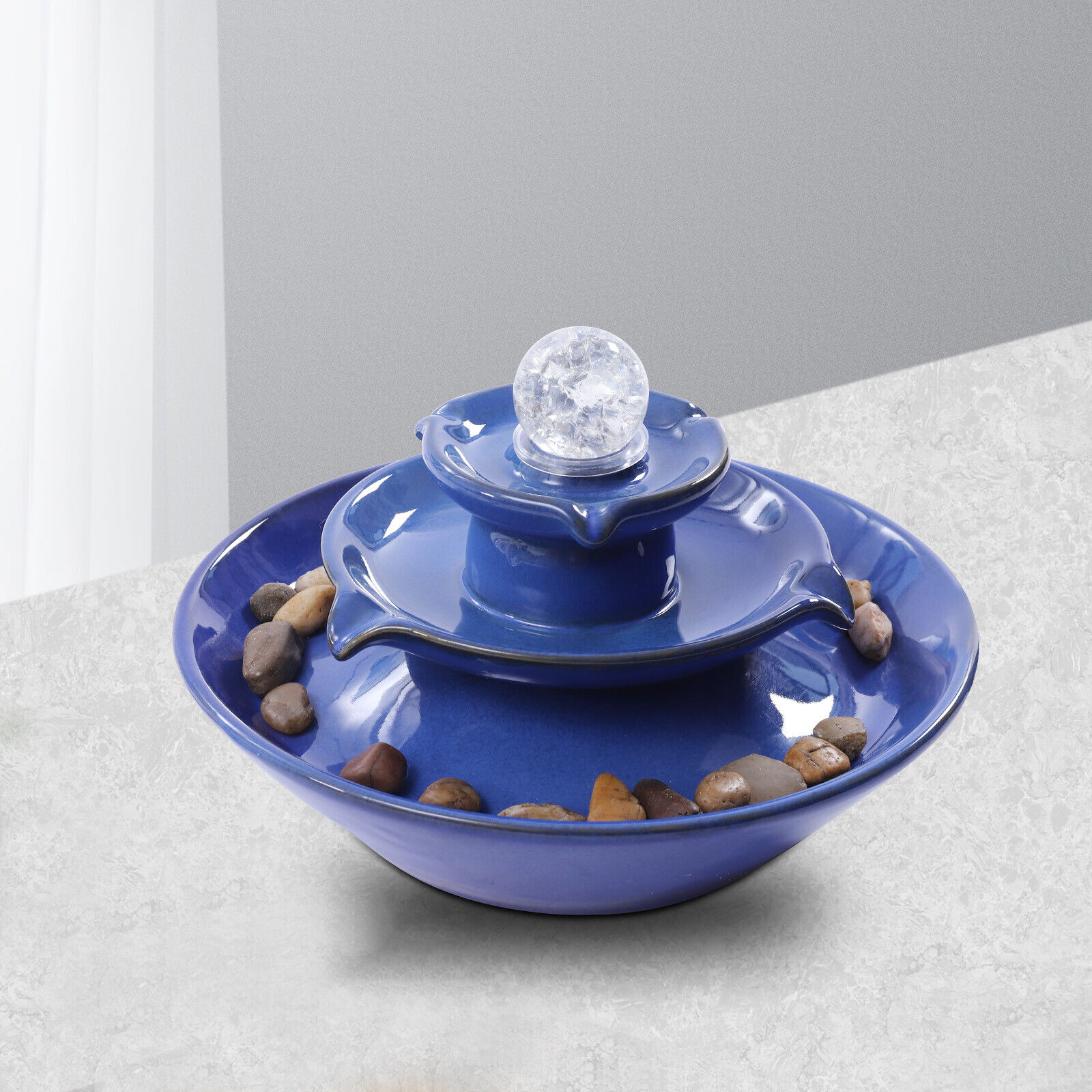 Tabletop Ceramic Water Fountain Waterfall Zen Relaxation Tabletop Art