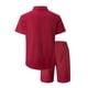 thumbnail image 3 of Ceisia Men's Solid Color Short Sleeve Button-Down Shirt & Shorts Set Casual Summer Outfit Wine XXXL Gifts, 3 of 8