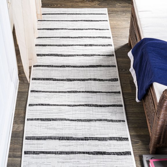 JONATHAN Y SANTA MONICA 2 x 10 Runner Rug, Colonia Berber Stripe - Ivory/Black, SMB125D-210
