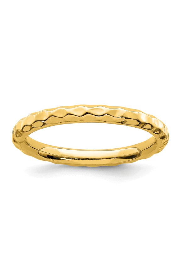 925 Sterling Silver Stackable Expressions Gold-plated Hammered Ring Size: 6; for Adults and Teens; for Women and Men