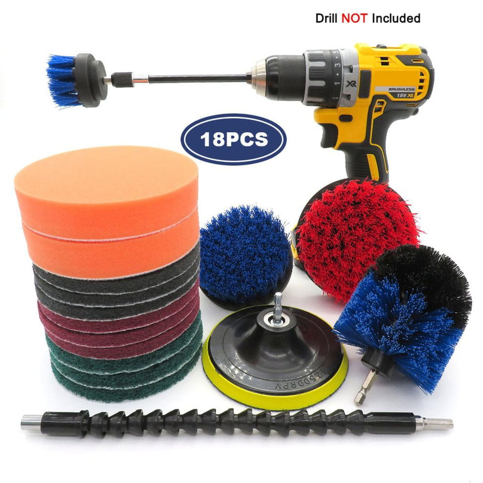 18pcs 5in Electric Drill Brush Kit Plastic Round Cleaning Brush for Carpet Glass Car Tires Nylon