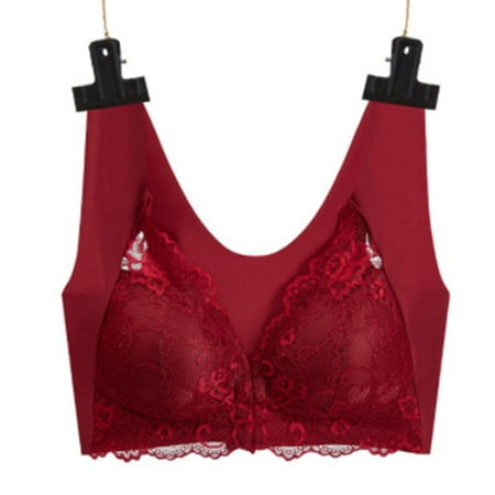 

Front Fastening Bras Lace Trim Bra for Women and Girls 4XL Wine Red